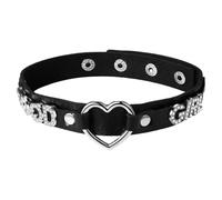 JewelryWe Gargantilla Corazón Cuero Mujer: Choker GOOD GIRL Punk Negro Hebilla Ajustable - Para Regalos