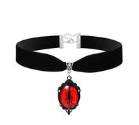 JewelryWe Gargantilla Negro Rubíes Mujer: Choker de Gótico Vintage Terciopelo con Colgante de Lágrima Joyería Cosplay Halloween - para Regalo