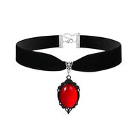 JewelryWe Gargantilla Negro Rubíes Mujer: Choker de Gótico Vintage Terciopelo con Colgante de Lágrima Joyería Cosplay Halloween - para Regalo