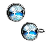 Jewelrywe Gemelo Tree Of Life de Hombre: Gemelo de Acero Inoxidable - Regalo para Novio Y Padre Azul-Plata