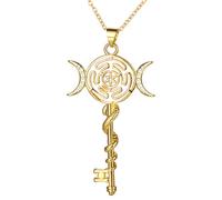 JewelryWe Hekate Collar de llave para mujer: rueda dorada de Hecate Triple Diosa de la Luna Colgante Cadena con Rhinestones y Serpiente Wicca Joyas Regalos para Mujeres