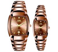 JewelryWe Hombres señoras pareja reloj de pulsera de cuarzo analógico rectangular banda de cerámica socio amistad reloj con diamantes de imitación negro blanco regalo de San Valentín, Par, Adult