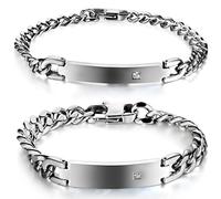 JewelryWe Joyas para San Valentín, 2 unidades, acero inoxidable, pulsera para parejas, para hombre y mujer, color plateado