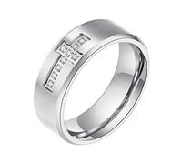 JewelryWe Joyería 2 piezas Anillos de ansiedad para hombres de acero inoxidable cruz de oración bíblica anti-ansiedad Spinner Anillo de giro Banda de rodillos Banda de estrés grabado en negro plateado