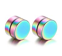 JewelryWe Joyería 8mm Pendientes Iman Non Piercing Zarcillos Colores Aretes Pequeños, Pendientes Studs Redondos Unisex Estilo HipHop Rockero