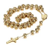 JewelryWe Joyería Acero Inoxidable Colgante Collar Dorado Pletado, Jesús Cristo Crucifijo Cruz Rosario Retro Vintage Oración Grabada en Español, Cadena de 75cm, Regalos para Navidad