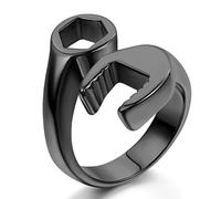 JewelryWe Joyería Aillos Llave Inglesa Acero Inoxidable, Anillos Frikis Rockeros, Biker Motorista Hombre Mujer Unisex, Color Negro, Talla 30