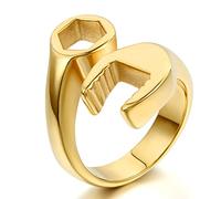 JewelryWe Joyería Aillos Llave Inglesa Acero Inoxidable, Anillos Frikis Rockeros, Biker Motorista Hombre Mujer Unisex, Color Dorado, Talla 34.5