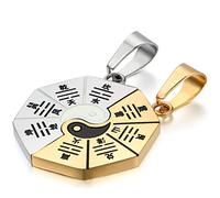 JewelryWe Joyería Colgante, Collar de Mujeres de los Hombres, de los Amantes, día de San Valentín par de Regalos para él y Ella, Yin Yang Tai Chi Bagua, Acero Inoxidable, Oro Negro Plata, 55cm Collar