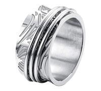 JewelryWe Joyería Fidget Anillo de Ansiedad para Mujer, Retro, con Luna y Estrellas, Acero Inoxidable, Anillo Giratoria Antiestrés con Banda y Grabado, Plata, 62 (19.7), Acero inoxidable