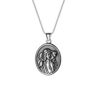 JewelryWe Joyería Retro Collar de Hombre Acero Inoxidable Santo San Benito Cruz Cristiana Católica Medalla Redonda Colgante con Cadena de 56 cm Plata/Oro, Acero inoxidable