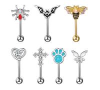 JewelryWe Juego Anillos Cejas Mujer: Mariposas Arañas Corazones Abejas Pies Diminutos Murciélagos Cruces Aro Para Cejas Juego de Siete Piezas