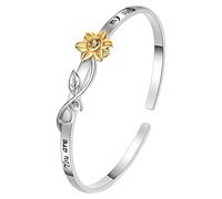 JewelryWe Juego de collar de girasoles, chapado en oro, girasol, circonita, corazón, colgante, cadena, abierto, ajustable, brazalete con pulsera con texto en alemán "Du bist mein Sonnenschein
