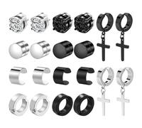 JewelryWe Juego Pendientes Clip Mujer: Aretes Magnéticos sin Agujeros Cruz para Hombre Acero Inoxidable con Circonita Cúbica Unisex 10 Pares Hipoalergénico Antialérgico - Para Uso Diario Fiesta Regalo