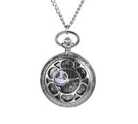 JewelryWe Nightmare Before Christmas - Reloj de bolsillo para hombre y mujer, cuarzo antiguo, cadena con colgante, plateado (Hollow Silver)