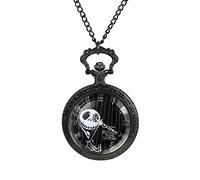 JewelryWe Nightmare Before Christmas - Reloj de bolsillo para hombre y mujer, reloj de bolsillo antiguo con cadena negra para Navidad, negro, Antiguo