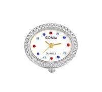 JewelryWe Novedoso reloj de dedo clásico redondo colorido dial reloj de cuarzo anillos ajustable anillo abierto reloj para el día de la madre, plateado, (Oval Colorful Dot Silver), Classic