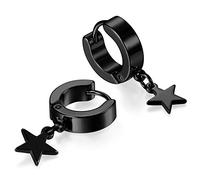 JewelryWe par de acero inoxidable semental aro, aro para hombre luna Dangle Charms pendientes con bisagras pendientes Set, 2pcs (Negro-a)