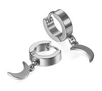 JewelryWe par de acero inoxidable semental aro, aro para hombre luna Dangle Charms pendientes con bisagras pendientes Set, 2pcs