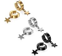 JewelryWe par de acero inoxidable semental aro, aro para hombre luna Dangle Charms pendientes con bisagras pendientes Set, 2pcs (3pcs-a)