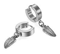 JewelryWe - Par de pendientes de aro de acero inoxidable para hombre y mujer,Pendientes de aro clásicos con diseño de plumas colgantes