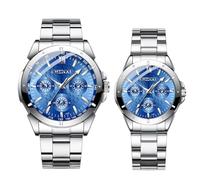 JewelryWe Par de relojes luminosos de acero inoxidable 30 m, resistente al agua, analógico, cuarzo, reloj de pulsera para parejas, pulsera de acero inoxidable, reloj de amistad para hombre y mujer,