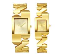 JewelryWe Par de relojes rectangulares para parejas, analógicos, de cuarzo, para parejas, de amistad, para hombre y mujer, reloj informal con correa de metal en zigzag y esfera cuadrada dorado/plata,