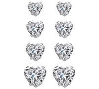 JewelryWe Pendientes Circonita Magnéticos Mujer: Aretes de Clip Corazón sin Agujeros para Señora Acero Inoxidable Plata Anchura 5 a 8mm Hipoalergénico 4 Pares - Para Uso Diario Fiesta Regalo