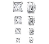JewelryWe Pendientes Clip Magnéticos Circonita: Aretes de Clip de Cubic Zirconia Cuadrados para Hombre y Mujer 5-8mm Ancho 4 Pares - Para Uso Diario Regalo