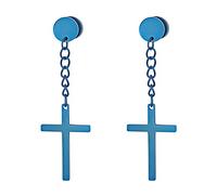 Jewelrywe Pendientes con colgante de cruz de acero inoxidable, elegantes, pendientes de oración color azul,Regalos para Cumpleaños,Regalos para Navidad