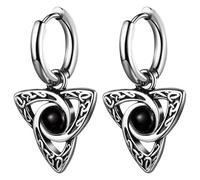 JewelryWe Pendientes de aro de acero inoxidable Huggie con imitación de piedra lunar, cruz, estrella, nudo celta, colgante, pendientes góticos, hip hop, joyas para mujer y hombre, Resina