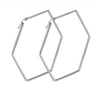 JewelryWe Pendientes de aro grandes para mujer: rombo/hexágono/rectángulo/cuadrado pendientes geométricos elegantes pendientes de aro Huggie para mujeres niñas plata, Acero inoxidable