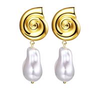 Jewelrywe Pendientes de Caracola Mujer Dorado: Aretes de Concha de Perla Barroca de Agua Dulce de Imitación Joyas de Playa de Verano - Para Regalo