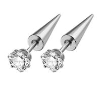 JewelryWe Pendientes de cartílago con punta de acero inoxidable: remaches cónicos de punta con circonitas redondas, pendientes, tornillos, hélix, tragus, oreja, piercing para hombre, mujer, hip hop