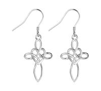 JewelryWe Pendientes Mujer Celtas Cruz: con Corazon Infinito en Plata 925 - Amor Eterno Fe Irlandesa - Aguja Hipoalergenica Mujer - Joyeria Celta
