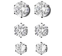 JewelryWe Pendientes unisex de acero inoxidable, circonita brillante, 6/7/8 mm, pendientes magnéticos, 3 pares, Acero inoxidable, Circonia cúbica