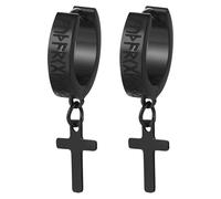 JewelryWe Pendientes Vikingo Cruz Hombre: Pendientes Runa de Retro Abrazo para Caballero con Colgante en Cruz Acero Inoxidable Hipoalergénico Negro - Para Uso Diario Ocio Regalos