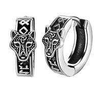 JewelryWe Pendientes vikingos con forma de cruz de runa vikinga, de acero inoxidable, diseño de runas nórdicas, pendientes Huggie con colgante de cruz, vintage, punk, pendientes para hombre y mujer