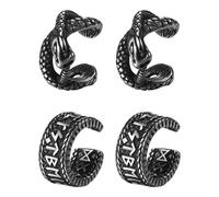JewelryWe Pendientes vikingos para hombre, hacha, acero inoxidable, pendientes de aro Mjölnir con nudo celta vintage, amuleto de lobo hacha vikinga, pendientes colgantes para hombre, amigo, plata