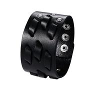 JewelryWe Pulsera Ancha de Cuero con Tachuelas y Tres Cierres Ajustables, Biker Masculina de Tejido Cruzado, Estilo Punk Rock, Gótica Envolvente, Regalo para Hombre