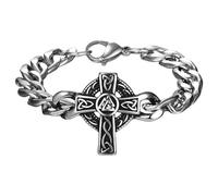JewelryWe Pulsera Cruz Nudo Celta: Brazalete de Cadena Cubana Disco Vikinga para Hombre Acero Inoxidable Joyas de Amuleto Nórdico - para Regalos