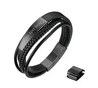 JewelryWe Pulsera Cuero Personalizada Hombre: Pulseras Plata Oro Negro de Cuero Trenzado Multicapa Grabable de Moda Cierre Magnético de Acero Inoxidable Antialérgico - Para Ocio Uso Diario Regalo