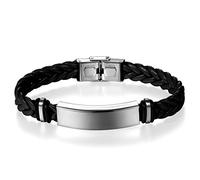 JewelryWe Pulsera de Cuero Acero Inoxidable, Pulsera Grabada Personalizada de Mensajes, Brazalete Personalizado Propio Diseño, Color Negro, Buen Regalo de Amor