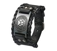 JewelryWe Pulsera de hombre ancha de piel cuero, pulsera Punk Orma de lobo Pulseras Amplia muñeca ajustable, Cosplay Halloween, Acero inoxidable