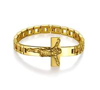 JewelryWe Pulsera de hombre con crucifija, Biblia inglesa, cruz Jesús Padre Señor, de acero inoxidable, color plata y oro, regalo, Acero inoxidable