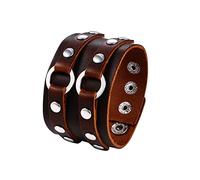 JewelryWe Pulsera Hombre Ancha de Cuero con Tachuelas y Tres Cierres Ajustables, Biker Masculina de Tejido Cruzado, Estilo Punk Rock, Gótica Envolvente, Regalo para Hombre