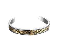 JewelryWe Pulsera para hombre de acero inoxidable con cabeza de lobo trenzado, cable vikingo, biker abierto, plateado/dorado/negro, Für Erwachsene, Acero inoxidable