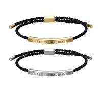 JewelryWe Pulsera tubular motivacional para mujer, Don't LET The Hard Days Win Negra Ajustable Trenzado Nylon Brazalete con Acero Inoxidable Deslizador Regalo Inspirador, Nailon
