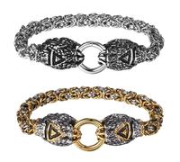 JewelryWe Pulsera vikinga para hombre de acero inoxidable, nudo celta, cabeza de lobo, cabeza de águila, garra de oso, pulsera de cadena franca, pulsera de cadena punk, biker, Acero inoxidable