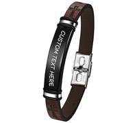 JewelryWe Pulseras Cruz Cuero Personalizadas: Pulsera Cristiana de Acero Inoxidable Grabable Marron para Hombre y Mujer Amuleto Hipoalergénico Antialérgico - Para Rezar Uso Diario Regalo